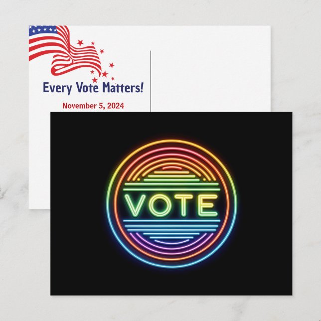 Neon Rainbow Vote Sign Postcard (Front/Back)