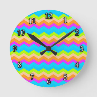 Neon Rainbow Zigzag Round Clock