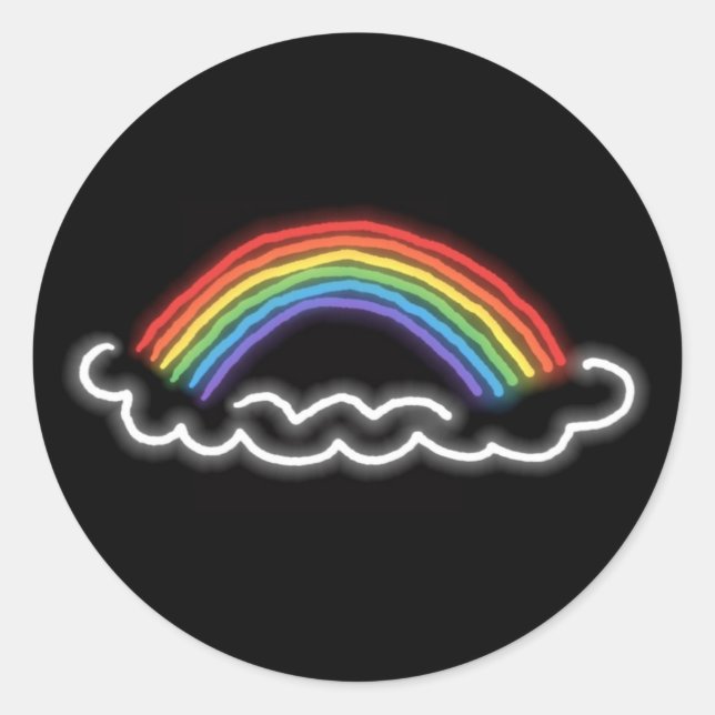 Neon Rainbows Round Stickers (Black) (Front)