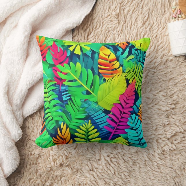 Neon Rainforest Fantasy Throw Pillow (Blanket)