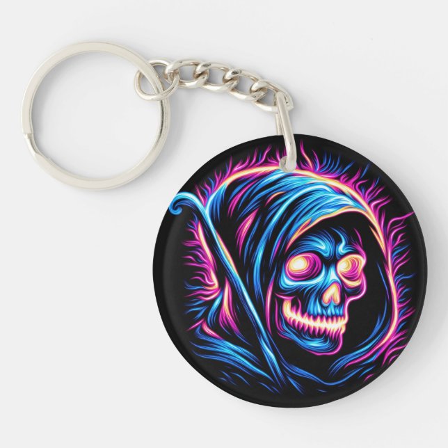 Neon Reaper Glow - Skull Keychain (Front)