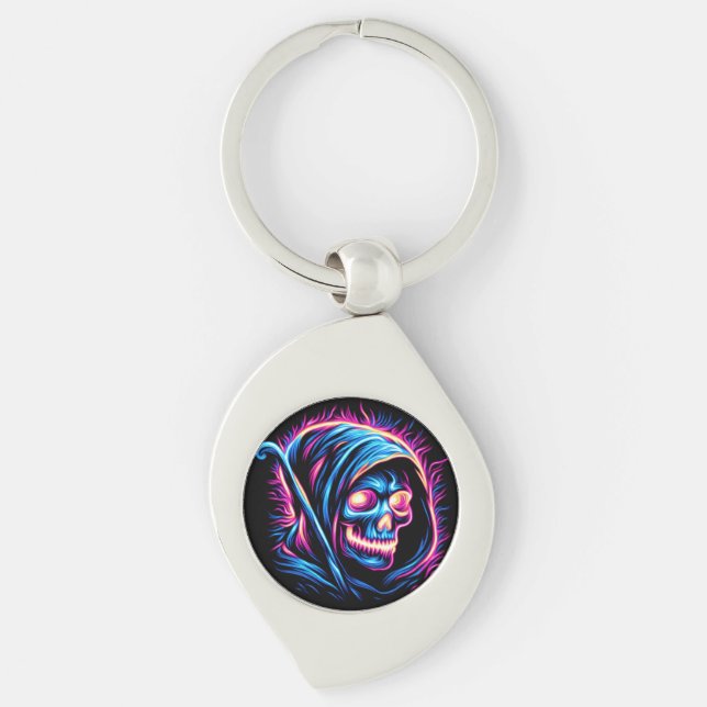Neon Reaper Glow - Skull Keychain (Front)