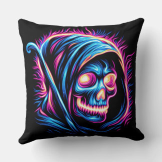 Neon Reaper Glow - Skull Throw Pillow