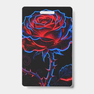 Neon Red Blue Rose Glow Badge