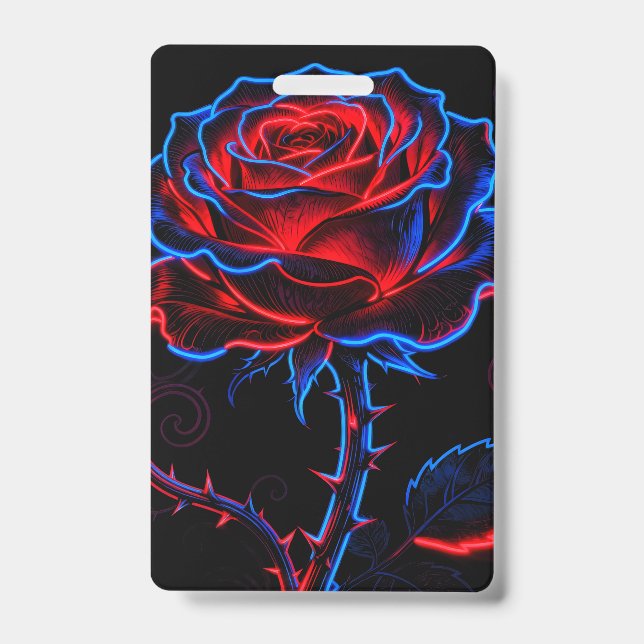 Neon Red Blue Rose Glow Badge (Front)