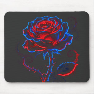 Neon Red & Blue Rose Mousepad