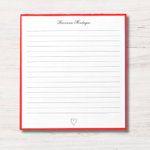 Neon Red Border and Heart Custom Script Lined Notepad