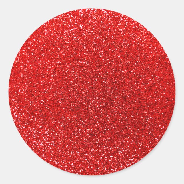 Neon red glitter classic round sticker (Front)