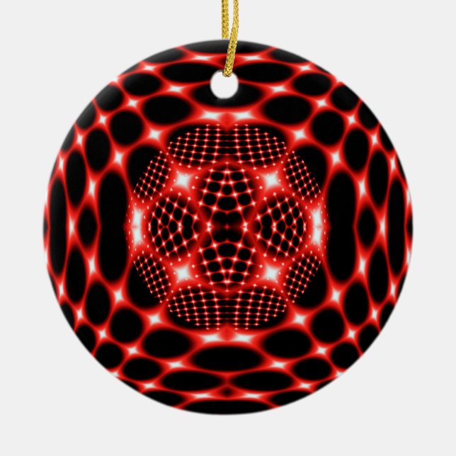 Neon red glob fractal ceramic ornament (Front)
