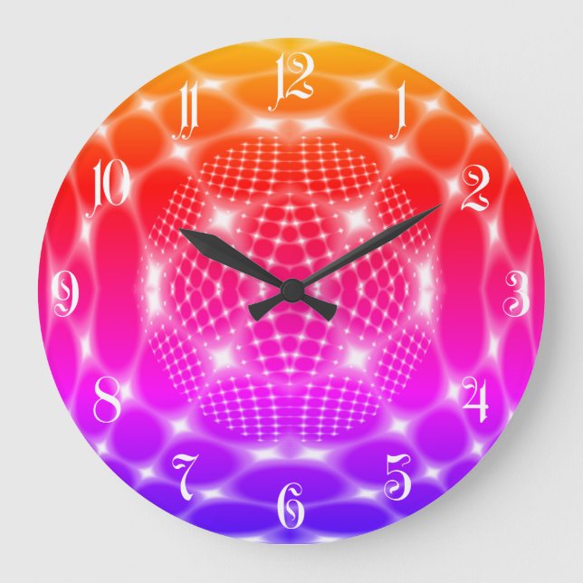 Neon red glob fractal large clock (Front)