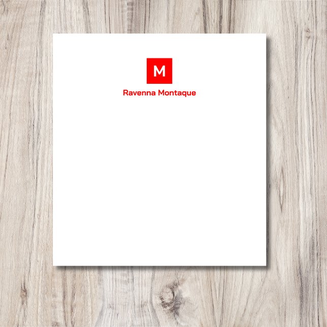 Neon Red Modern Chic Trendy Monogram Name  Notepad (Creator Uploaded)