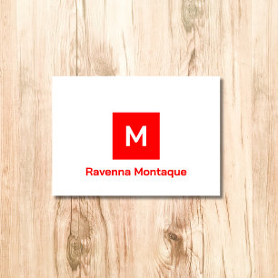 Neon Red Modern Monogram Personalized Name  Note Card