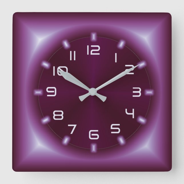 Neon red modern square wall clock (Front)