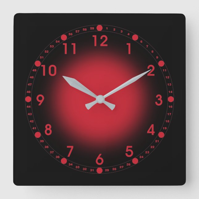 Neon Red Square Wall Clock (Front)