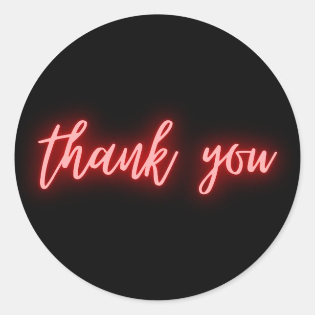 Neon Red Thank You Classic Round Sticker (Front)