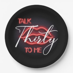 Neon Red Thirtieth Birthday Party Paper Plate
