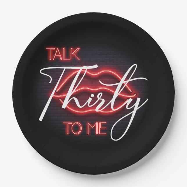 Neon Red Thirtieth Birthday Party Paper Plate (Front)