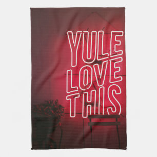 Neon red Yule Love This kitchen Towel
