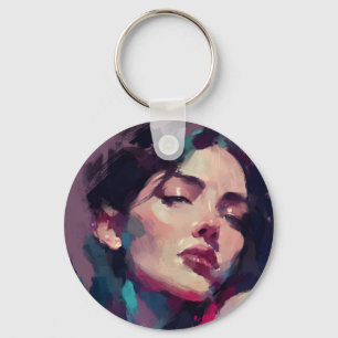 Neon Reflections Abstract Portrait Keychain