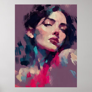 Neon Reflections Abstract Portrait Poster
