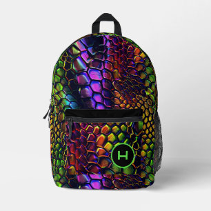Neon Reptile Fun Monogram Printed Backpack