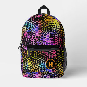 Neon Reptile Fun Monogram Printed Backpack