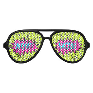 Neon Retro 80's 90's Scribbled Wow! Typography Aviator Sunglasses
