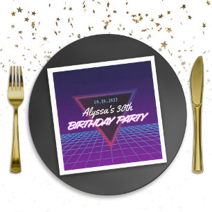 Neon Retro 80s Themed Purple Pink Birthday Party Napkin