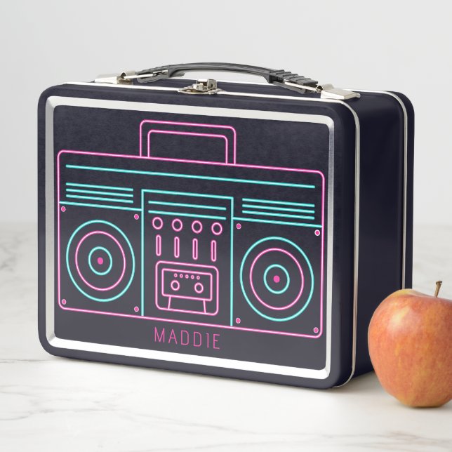 Neon Retro Cassette Player Radio Custom Name Metal Lunch Box (In Situ)