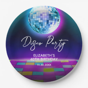 Neon Retro Disco Party Dance Night Birthday Paper Plate
