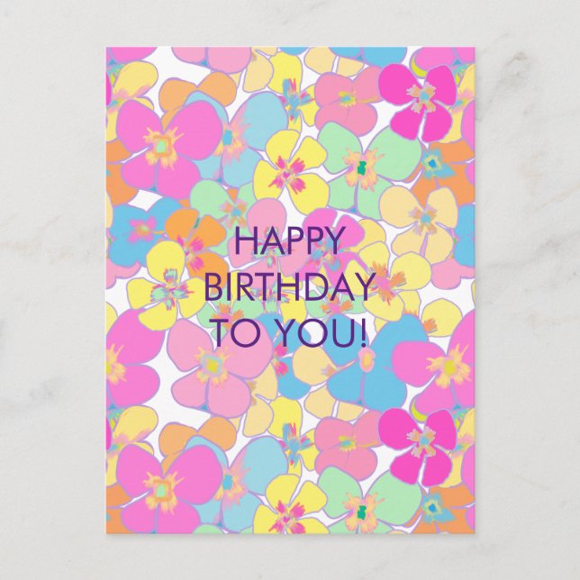 Neon Retro Floral Pink Birthday Holiday Postcard (Front)