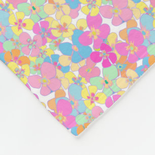 Neon Retro Floral Pink Colorful Fleece Blanket