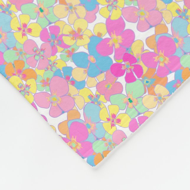 Neon Retro Floral Pink Colourful Fleece Blanket (Corner)