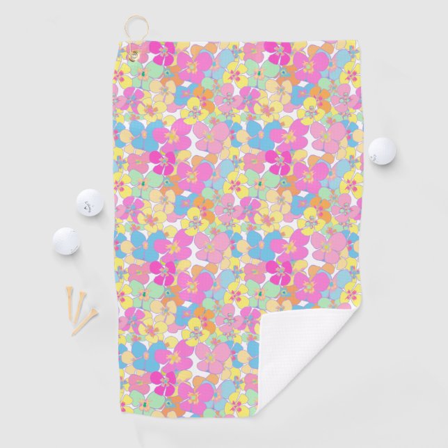 Neon Retro Floral Pink Colourful Golf Towel (InSitu)