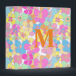 Neon Retro Floral Pink Monogram Binder<br><div class="desc">Retro faux neon floral pattern. Pink,  orange,  mint,  blue,  yellow,  neon floral aesthetic.</div>
