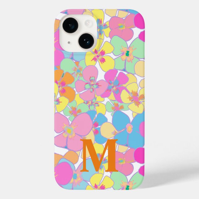 Neon Retro Floral Pink Monogram Case-Mate iPhone Case (Back)