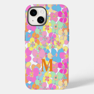 Neon Retro Floral Pink Monogram iPhone 14 Case