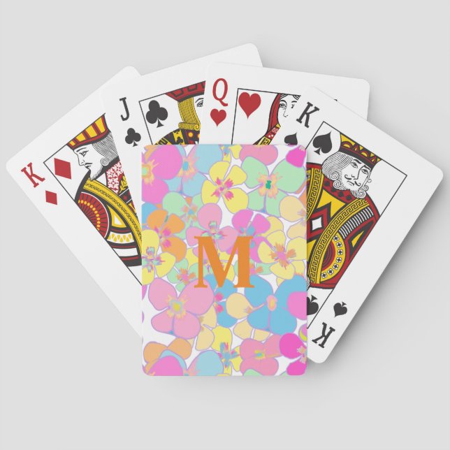 Neon Retro Floral Pink  Playing Cards (Back)