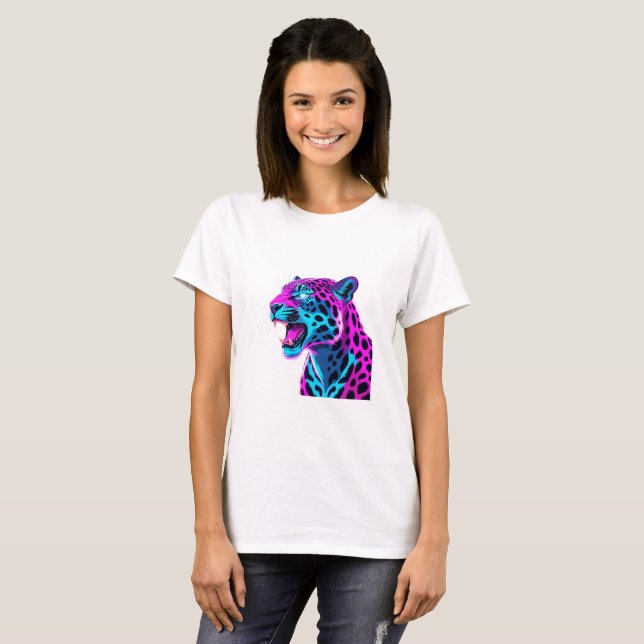 Neon Retro Jaguar – Vibrant Synthwave 80s Animal D T-Shirt (Front Full)