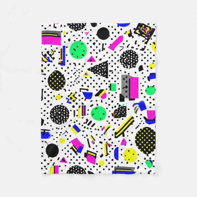 Neon Retro Memphis Geometric Chaos Pattern Fleece Blanket (Front)