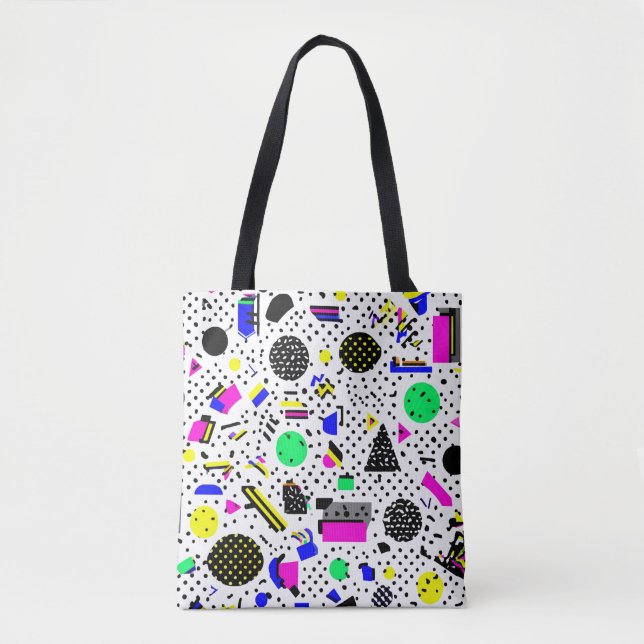 Neon Retro Memphis Geometric Chaos Pattern Tote Bag (Front)