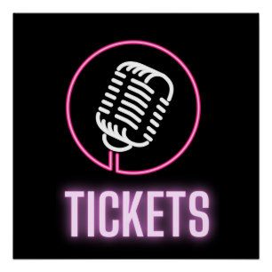 Neon Retro Mic Tickets   Poster