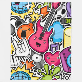 Neon retro music themed fleece blanket