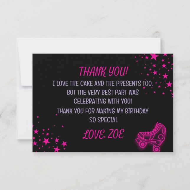 Neon, Retro, Roller Skating Birthday Thank YouCard (Front)