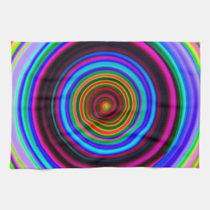 Neon Retro Spiral Circle Pattern Kitchen Towel