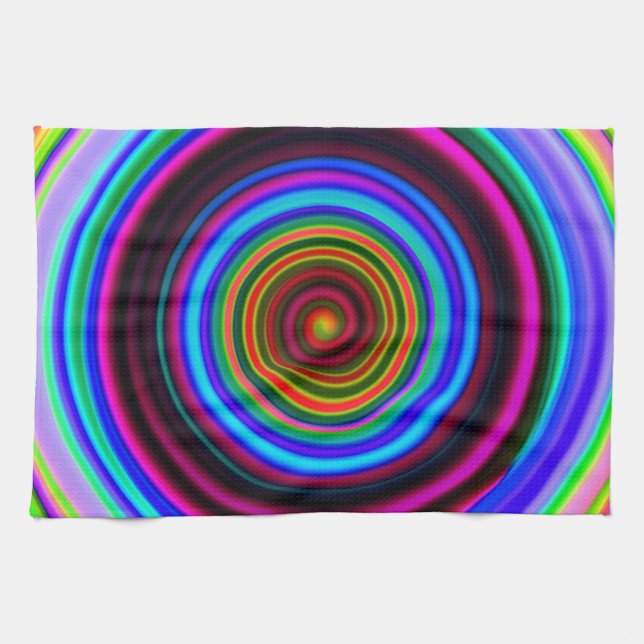 Neon Retro Spiral Circle Pattern Kitchen Towel (Horizontal)