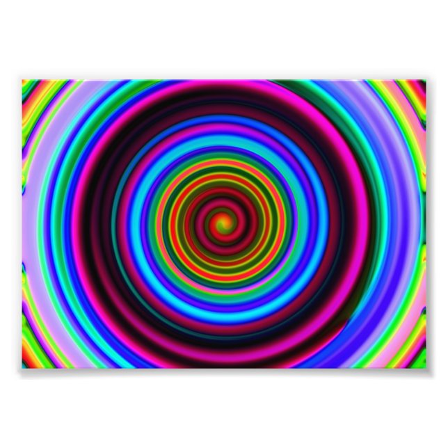 Neon Retro Spiral Circle Pattern Photo Print (Front)
