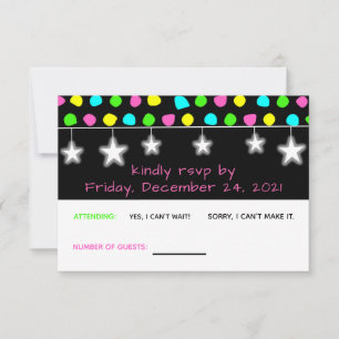 Neon Retro Stars Glow Party  RSVP Card