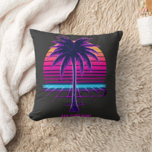 Neon Retro Synthwave Palm Tree 80s Custom Template Throw Pillow