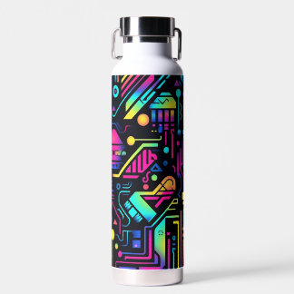 Neon Retro Tech Pattern Water Bottle or Tumbler